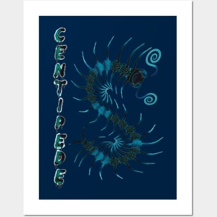 Dark Blue Centipede with “Centipede” in Spray Paint Posters and Art